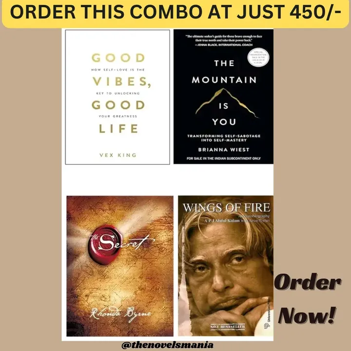 4 best books combo--  Good Vibes Good  Life & The Mountain  is you & The Secret & Wings of fire 